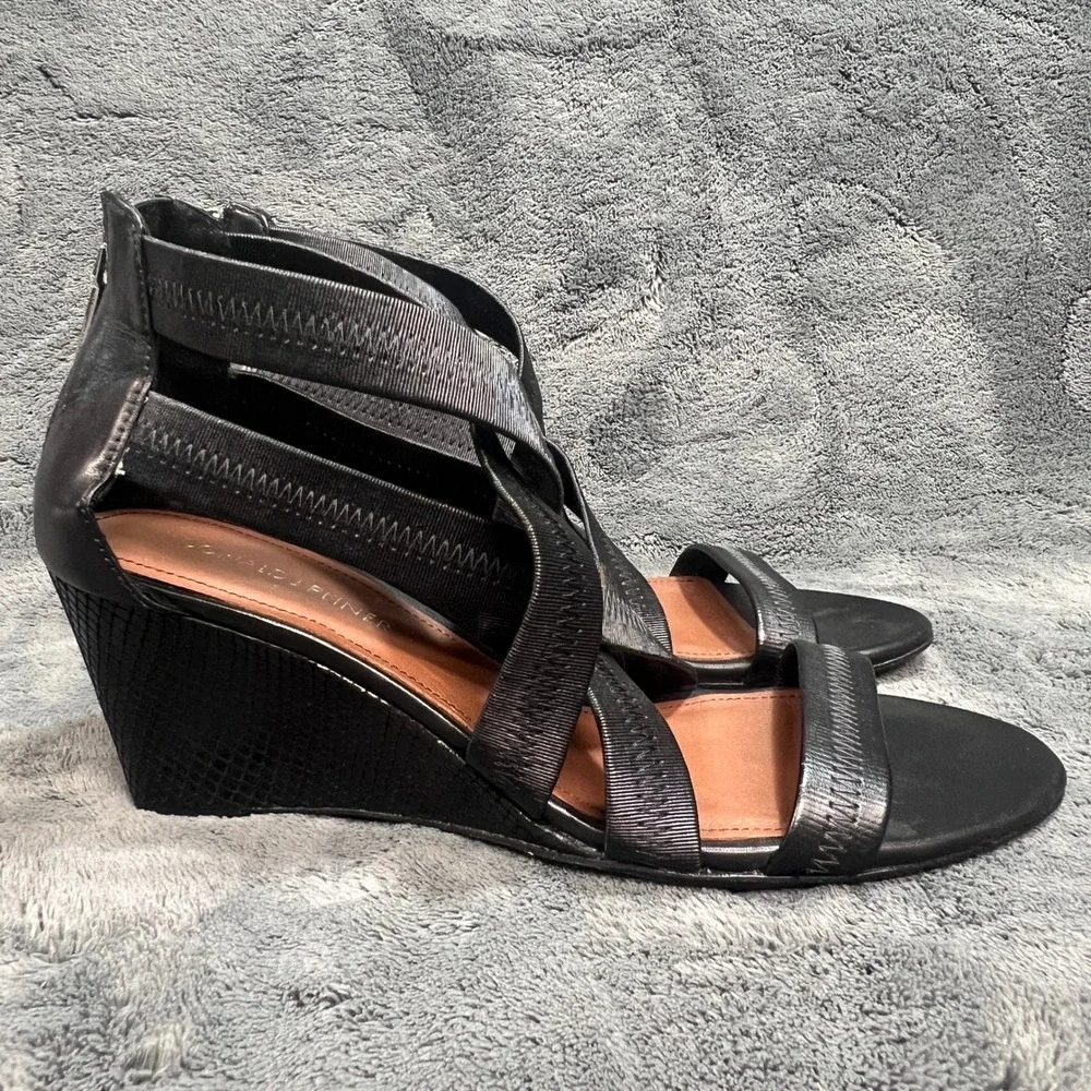 Donald J Pliner Black Leather Strappy Wedge Sandal Heel 8.5N Womens Designer